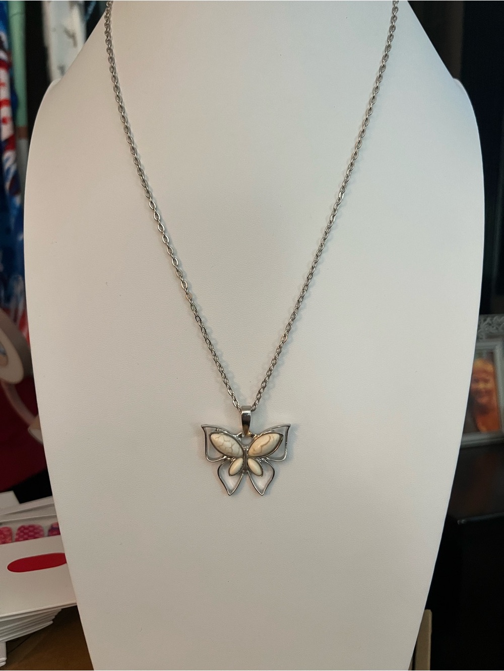 Paparazzi Butterfly Pendant Necklace with Cream Inlay - Women's Jewelry